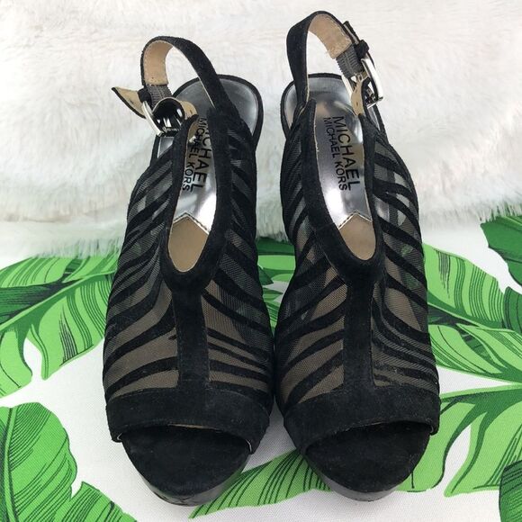 Michael Kors Black Zebra Peep Toe Wedge Heels 7 - Picture 3 of 13
